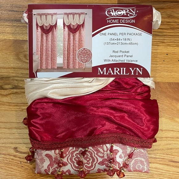 NEW  macrame jacquard fabric Panel w attached beaded valence Burgundy Beige… - Picture 1 of 11